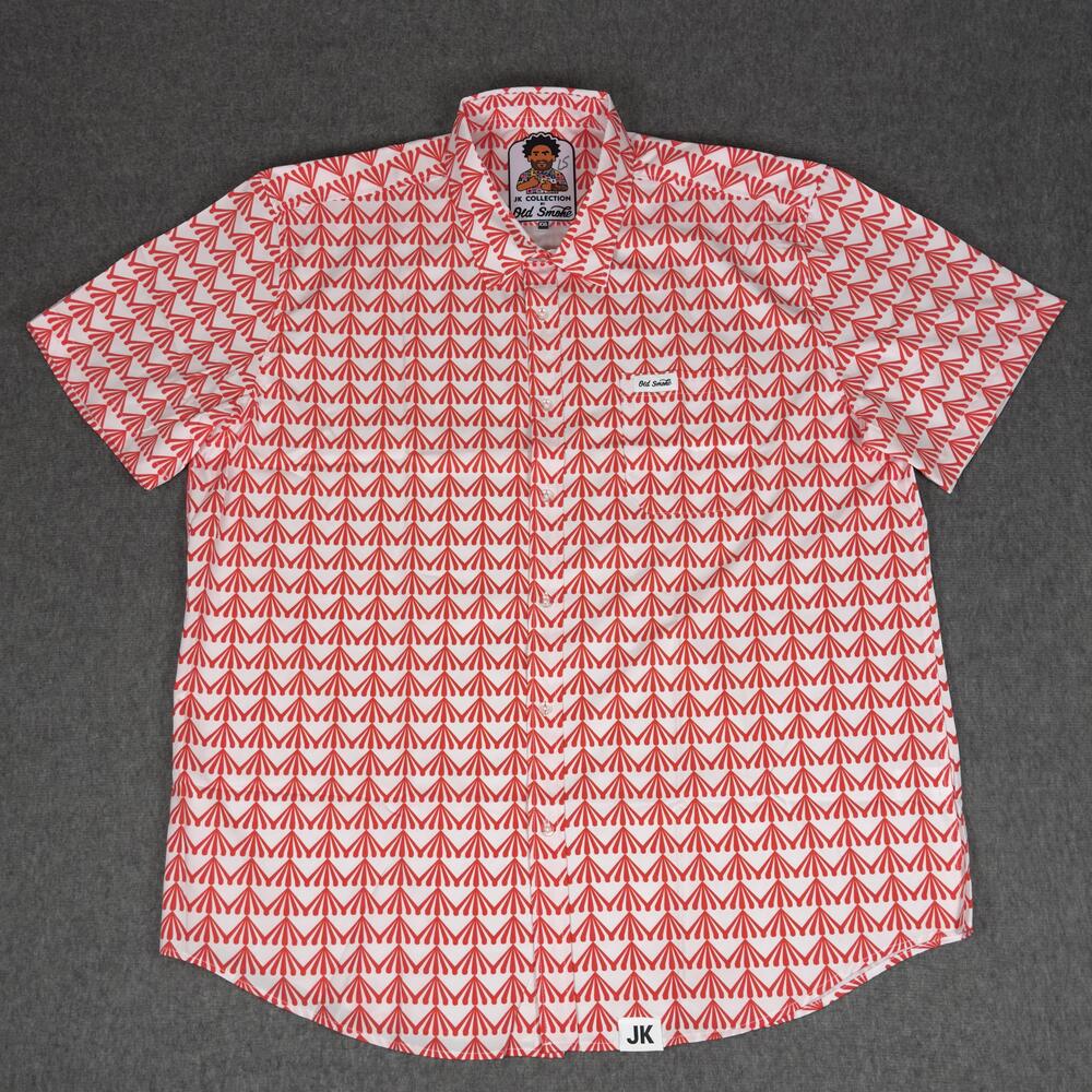 Old Smoke Shirt Mens 2XL Red Geometric Short Sleeve Button Up Stretch Casual